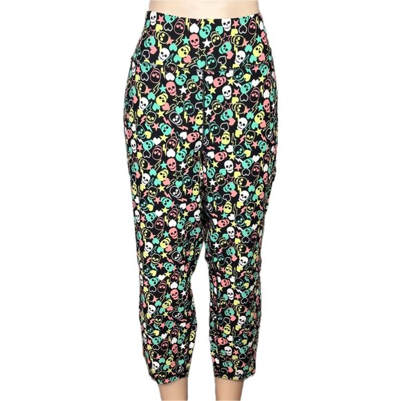 Torrid +4 Black Neon Skull Print Wide Stretch Waistband High Rise Crop Leggings - Picture 2 of 6